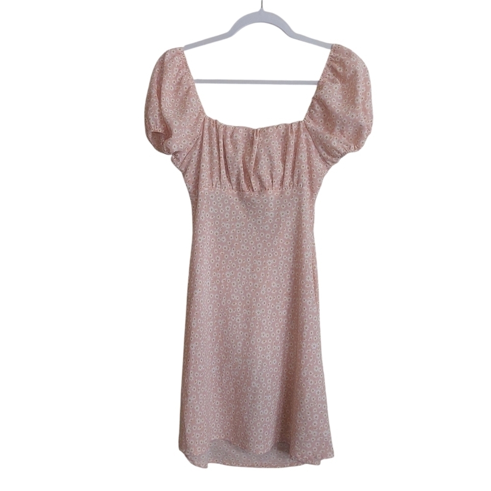 Altar'd State Puff Cap Sleeve Tie Back Floral Print Mini Dress- size M
